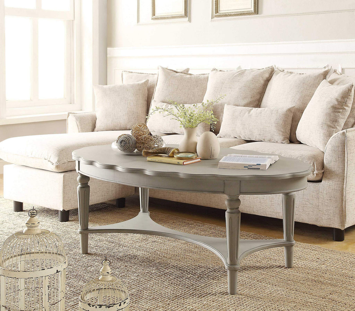 HomeRoots MDF, Solid Wood Leg 50&quot; X 28&quot; X 19&quot; Antique White Coffee Table