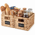 Water Hyacinth Storage Baskets, Wicker Organizer Bins with Labels, 2 Pack