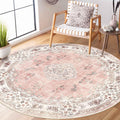 MUJOO Pink Round Rug 5ft,Circle Washable Area Rugs for Bedroom Living Room Bathroom,Boho Large Non Slip Circular Carpet,Blush Fl