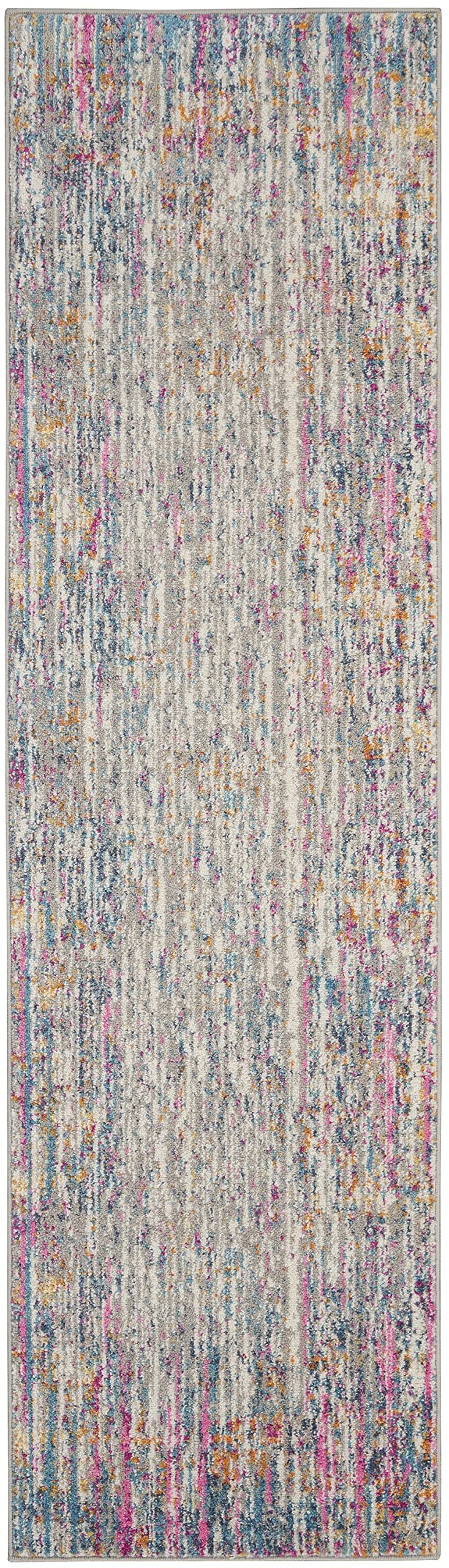 HomeRoots Ivory/Multi 100% Polypropylene 2’ x 10’ Ivory Abstract Striations Runner Rug