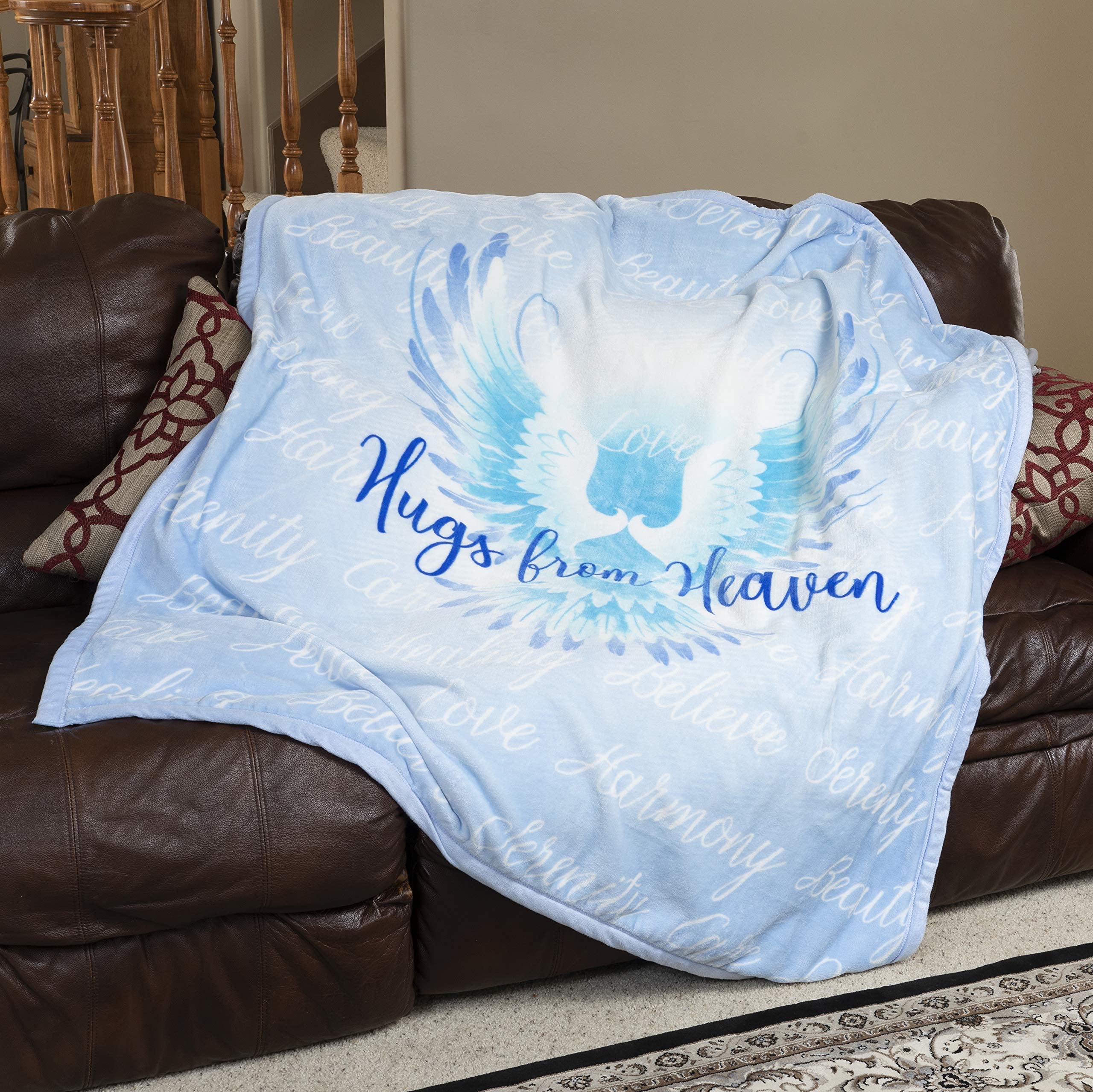 Hugs From Heaven Velvet Luxury Throw Blanket 50X60 Soft Sentiments Blue