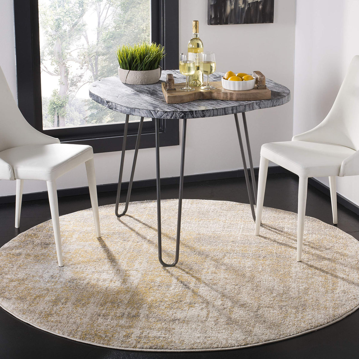 SAFAVIEH Adirondack Collection Area Rug - 6' Round, Creme & Gold, Modern Abstract Design, Non-Shedding & Easy Care, Ideal for Hi
