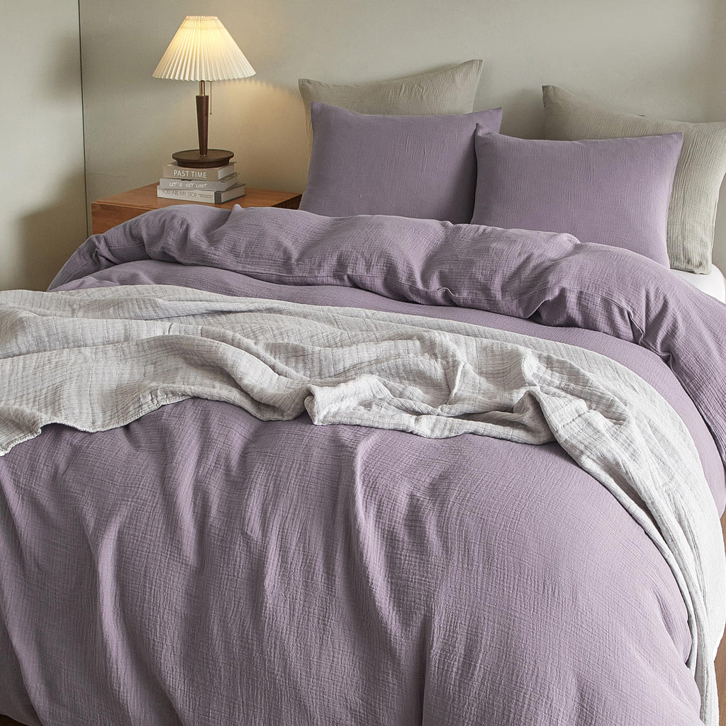 Se Softexly Muslin Duvet Cover Queen Size, 100% Washed Cotton Duvet Cover Set, Ultra Soft Comforter Cover Linen Like, 3 Pieces M
