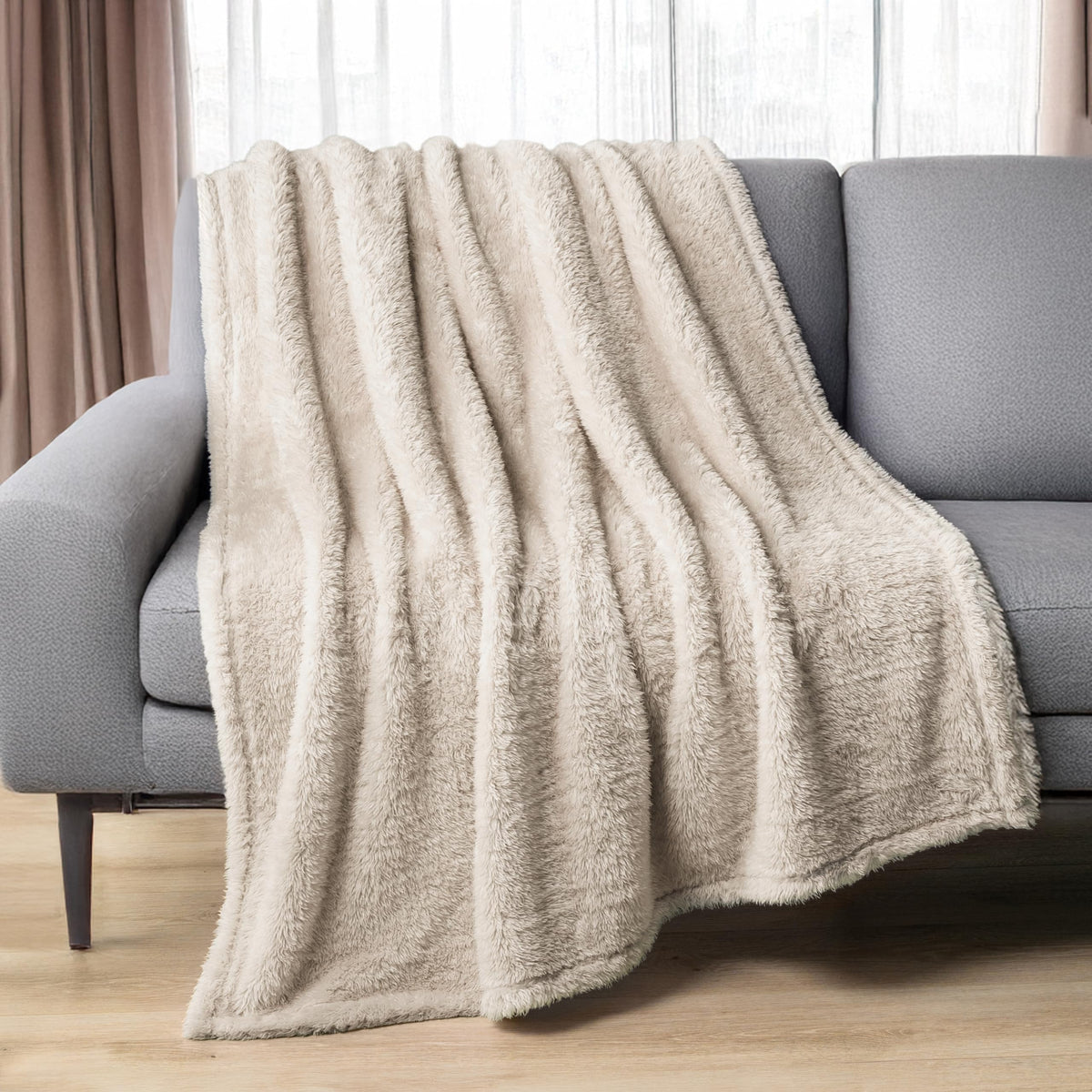 Pavilia Sherpa Throw Blanket For Couch Sofa, Cream Beige Fluffy Warm Plush Blanket For Twin Bed, Cozy Super Soft Lightweight Thr