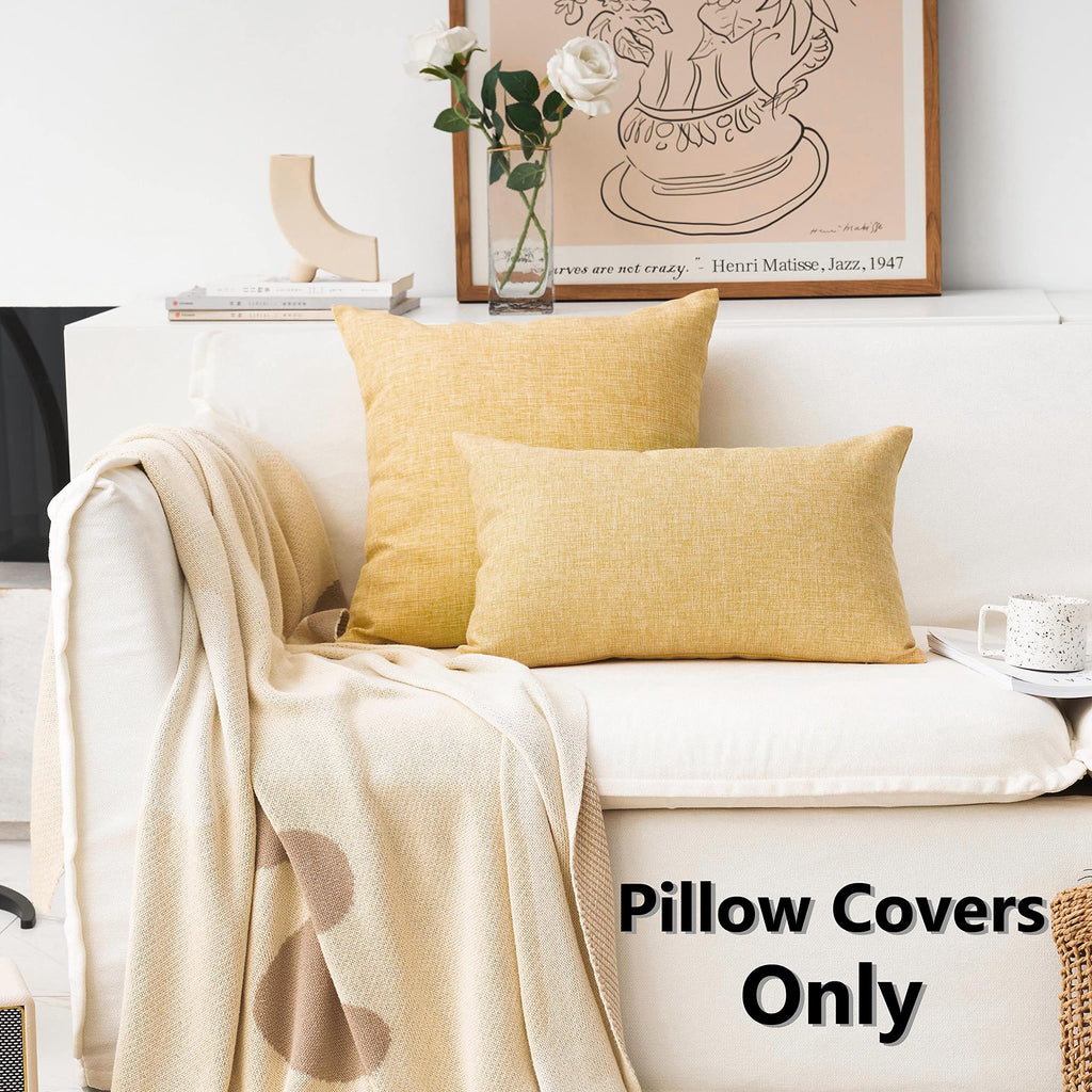 Home Brilliant 2 Pack Linen Burlap Accent Pillow Covers Fall Throw Pillow Covers For Couch Sofa Bed Couch, 16X16 Inch, Yellow