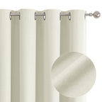 100% Blackout 90 Inch Curtains for Living Room Ivory White Linen Textured Thermal Curtain Drapes Sun Block Heat Reducing for Aes