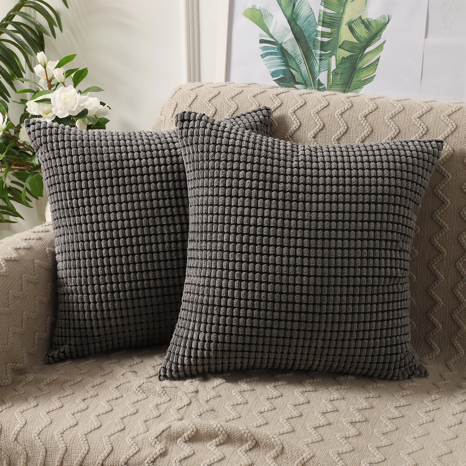 Beben Throw Pillow Covers - Set Of 2 Pillow Covers 20X20, Decorative Euro Pillow Covers Corn Striped, Soft Corduroy Cushion Case