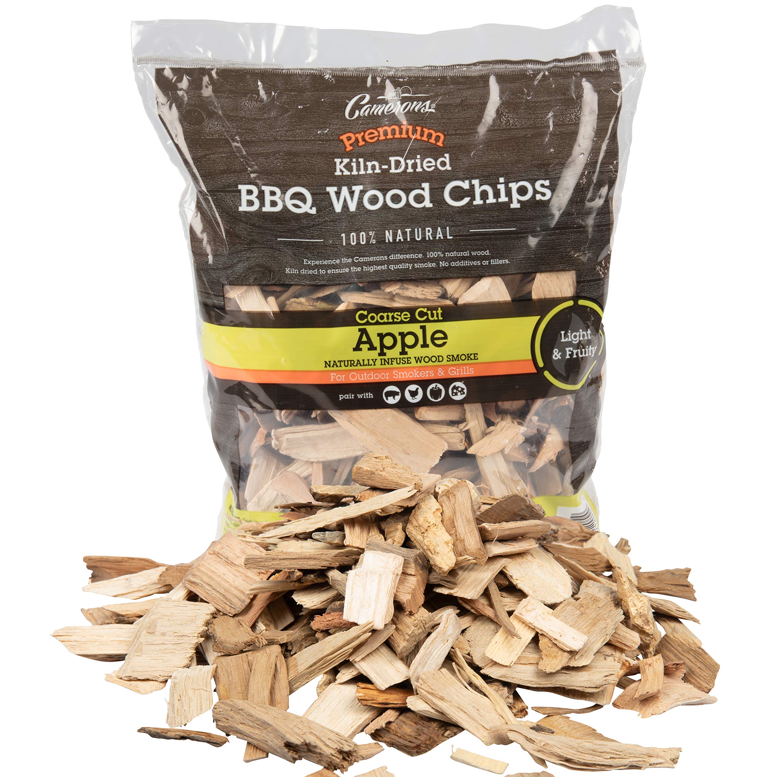 Camerons All Natural Apple Wood Chips For Smoker - 260 Cu. In. Bag, Approx 2 Pounds- Kiln Dried Coarse Cut Bbq Grill Wood Chips