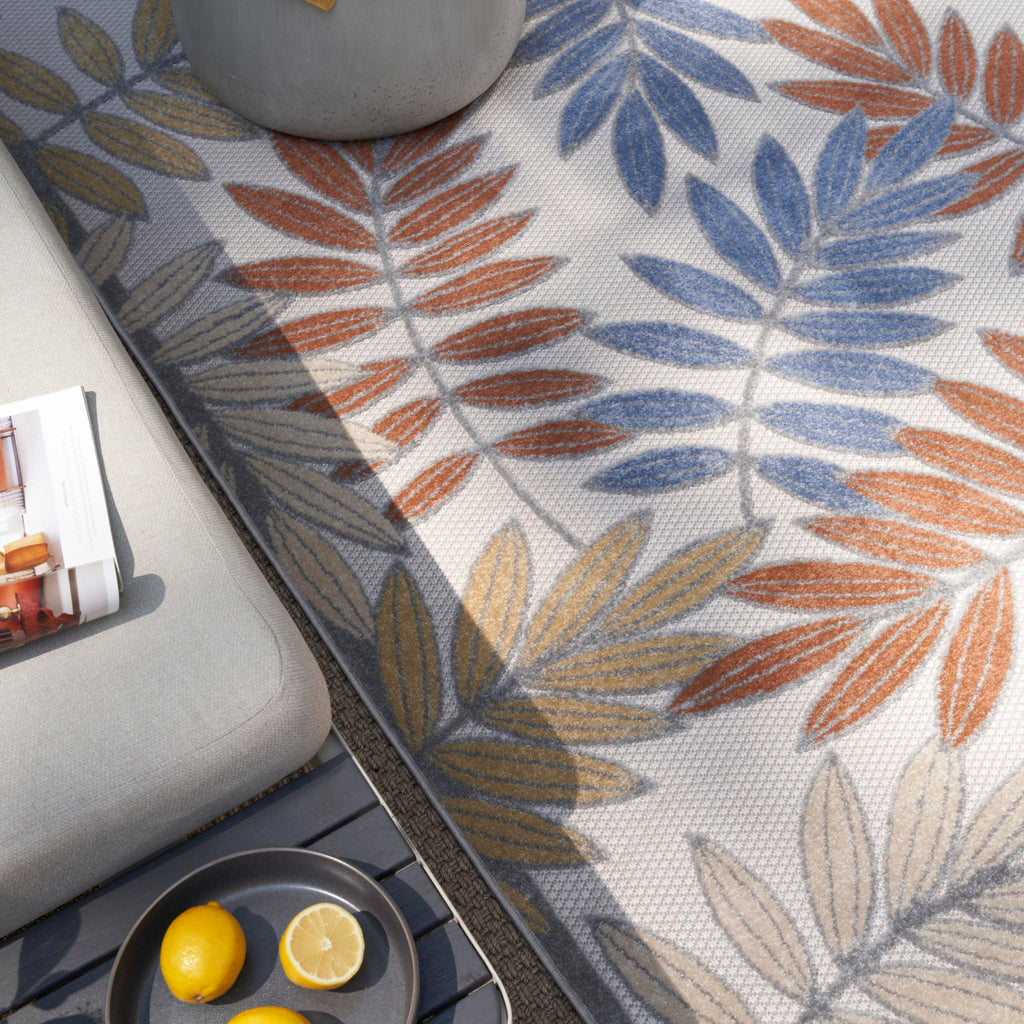 Nourison Aloha Indoor/Outdoor Blue Mocha 7'10' X 10'6' Area Rug, Easy Cleaning, Non Shedding, Bed Room, Living Room, Dining Room, Backyard, Deck, Patio (8X11)