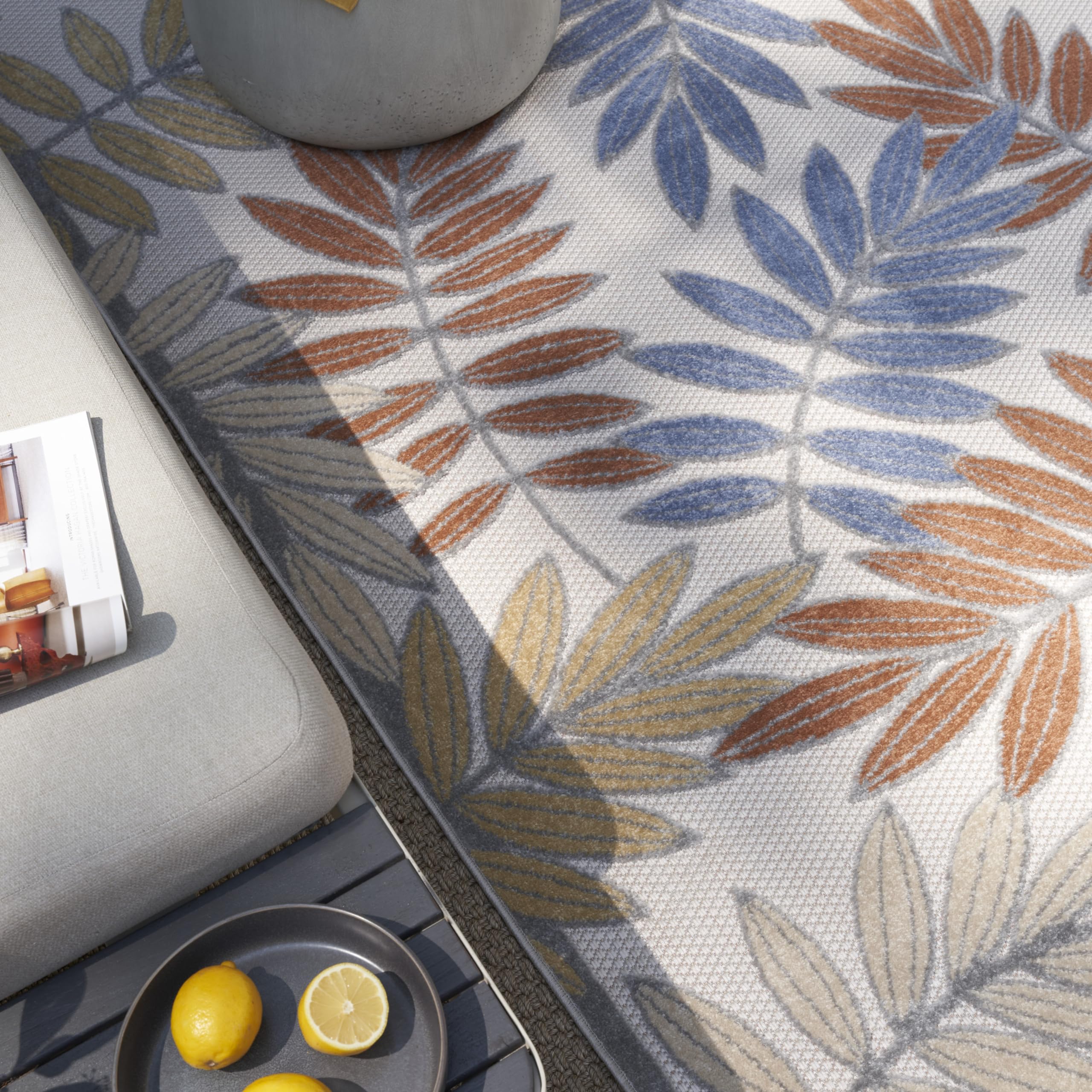 Nourison Aloha Indoor/Outdoor Blue Mocha 7'10' X 10'6' Area Rug, Easy Cleaning, Non Shedding, Bed Room, Living Room, Dining Room, Backyard, Deck, Patio (8X11)