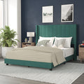Flash Furniture Bianca Upholstered Platform Bed - Emerald Velvet Upholstery - Queen - Wingback Headboard - Slatted Mattress Foundation - No Box Spring Needed