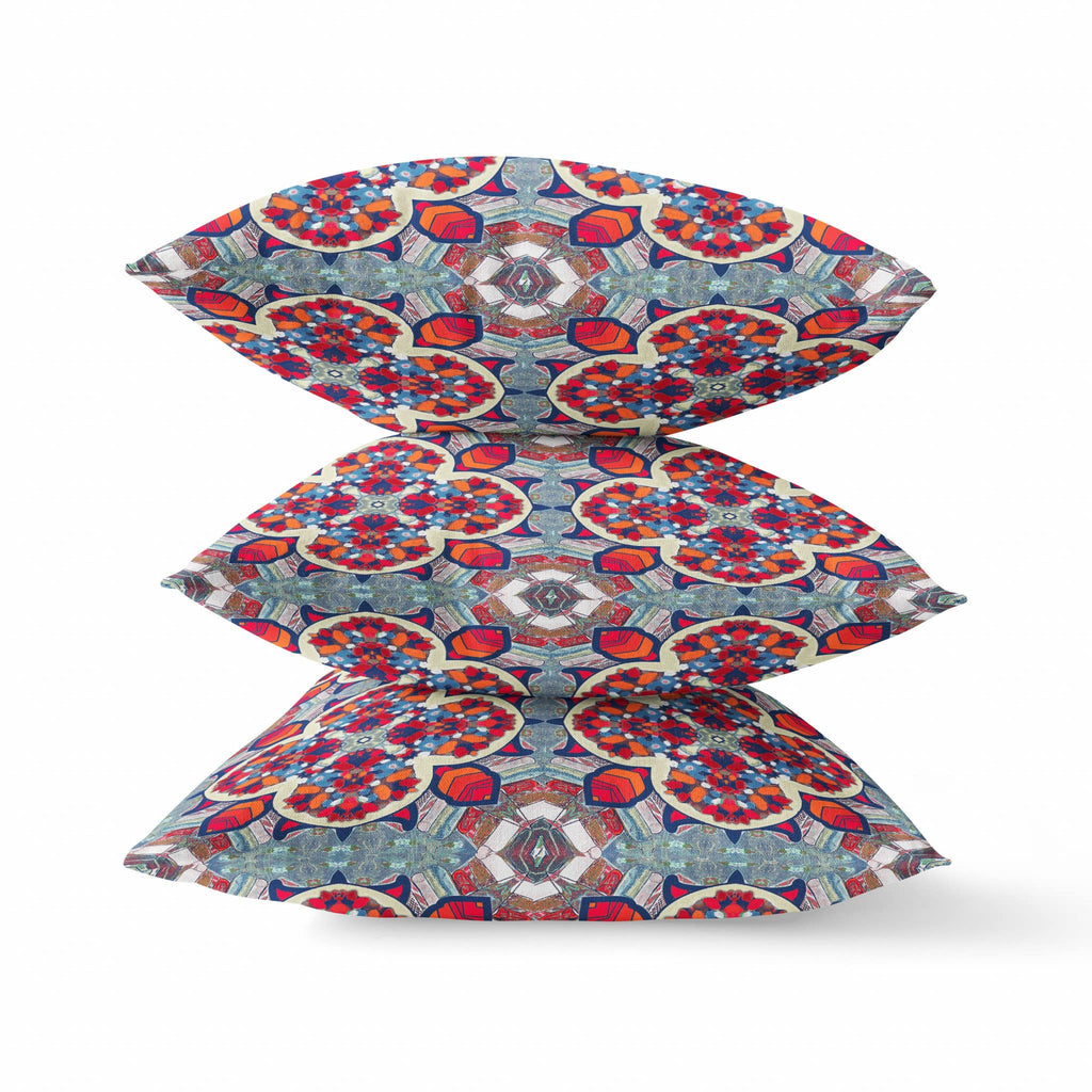 HomeRoots Red Orange Blue 20â€ Red Blue Cloverleaf Boho Zippered Suede Throw Pillow