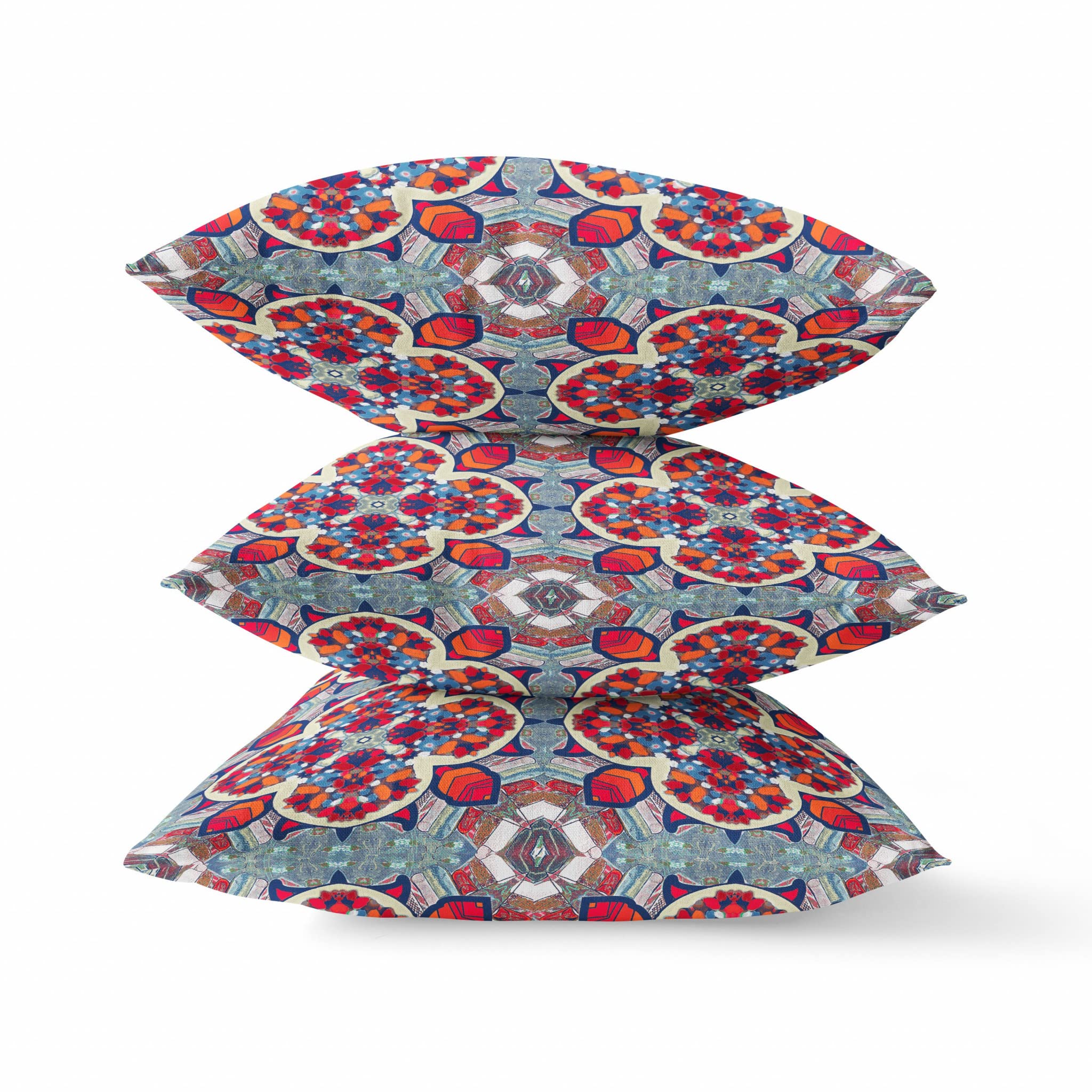 HomeRoots Red Orange Blue 20â€ Red Blue Cloverleaf Boho Zippered Suede Throw Pillow
