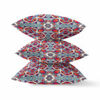 HomeRoots Red Orange Blue 16â€ Red Blue Cloverleaf Boho Zippered Suede Throw Pillow