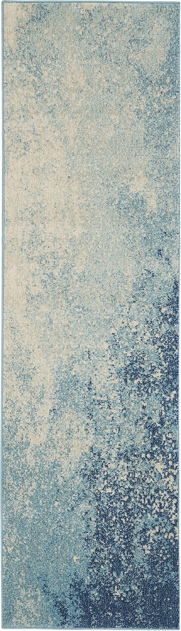 HomeRoots Navy/Light Blue 100% Polypropylene 2’ x 8’ Light Blue and Ivory Abstract Sky Runner Rug