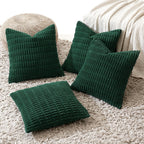 Miulee Pack Of 4 Dark Green Corduroy Decorative Throw Pillow Covers 18X18 Inch Soft Boho Striped Pillow Covers Modern Farmhouse Home Decor For Sofa Living Room Couch Bed