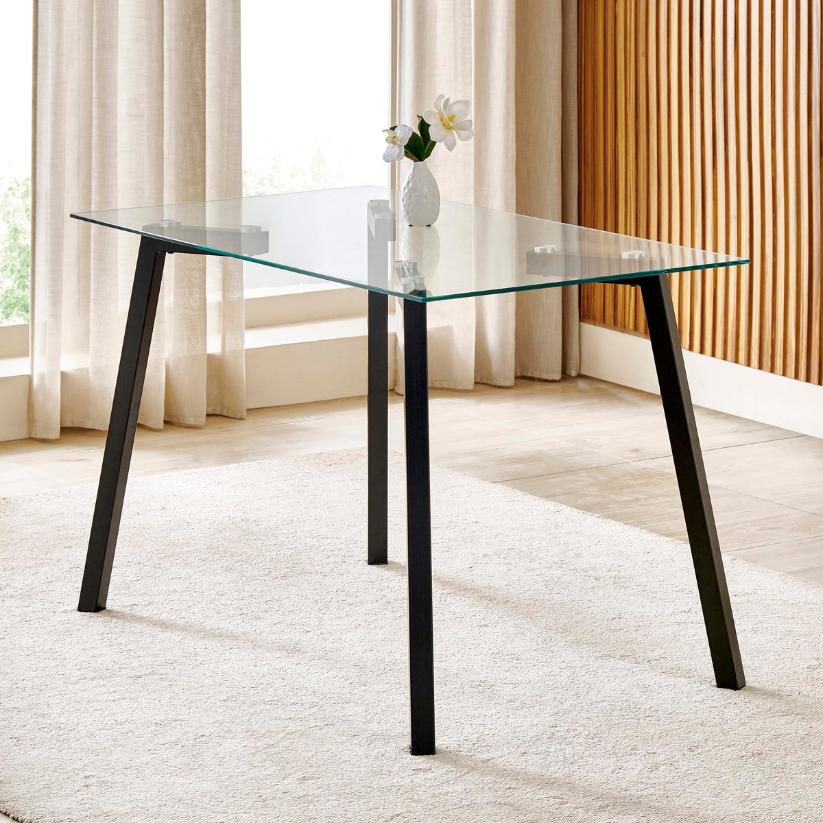 Home Centre | Helios Paul Glass Top 4Seater Dining Table | For Dining Room | Black | 1 Year Warranty