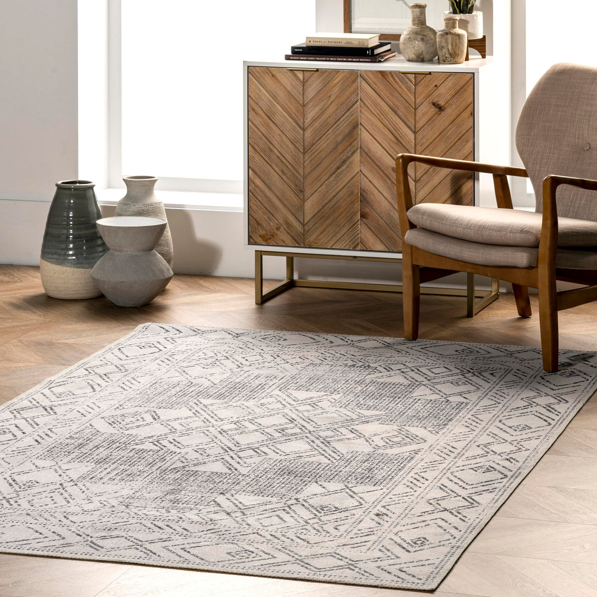 nuLOOM 6' x 9' SpinClean Machine Washable Stain-Resistant Area Rug with Non Slip Backing, Low Profile for Living Room, Bedroom, 
