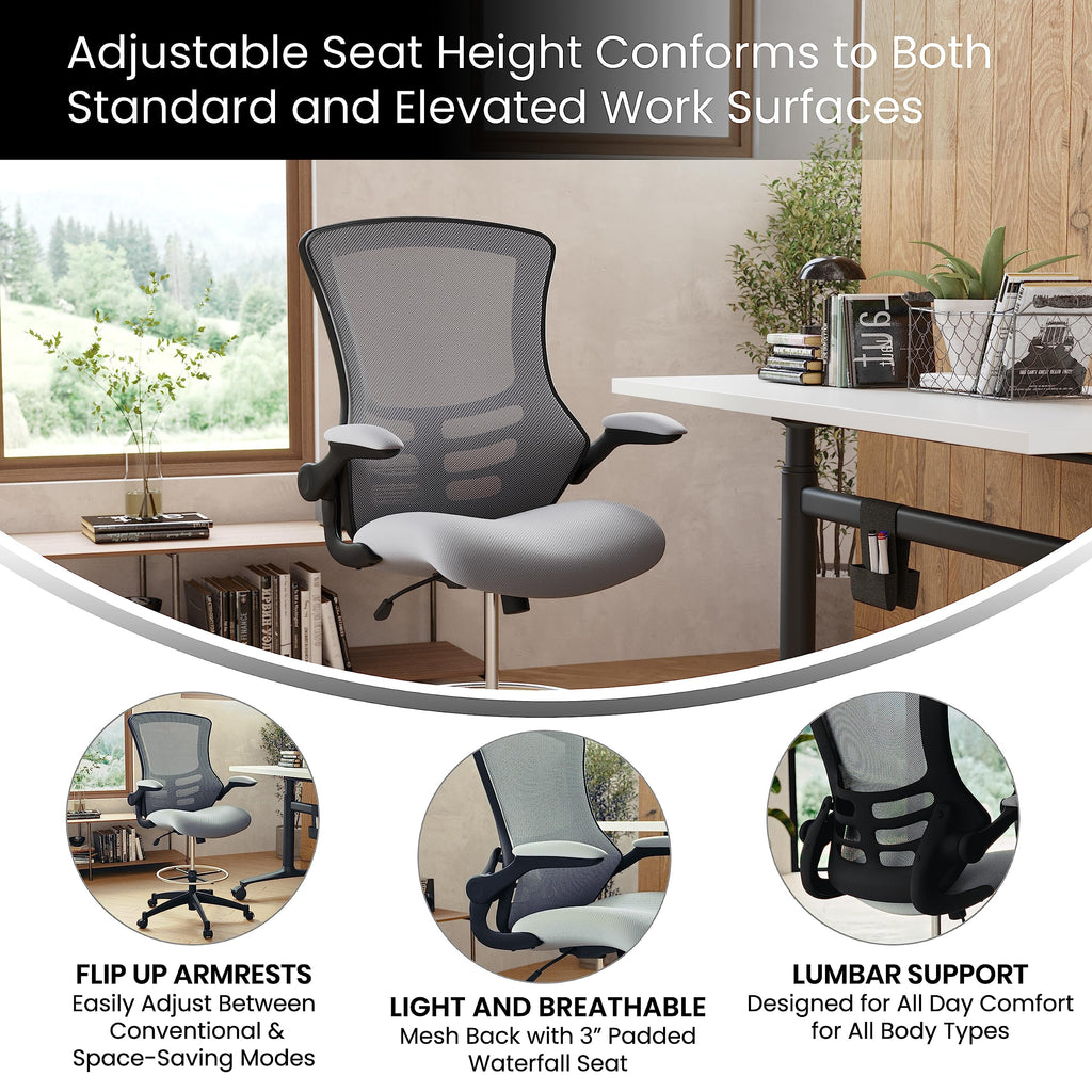 Flash Furniture Kelista Mid-Back Swivel Office Chair with Adjustable Seat Height, Ergonomic Mesh Desk Chair with Flip-Up Armrests, Dark Gray