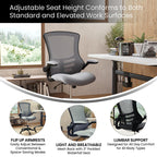 Flash Furniture Kelista Mid-Back Swivel Office Chair with Adjustable Seat Height, Ergonomic Mesh Desk Chair with Flip-Up Armrests, Dark Gray