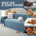 Handontime Couch Slipcover Dog Sofa Covers Boho Couch Cover For Dogs Blue Sofa Throw Cover Bohemian Sofa Covers For 3 Cushion Couch Herringbone Sectional Couch Cover Slipcovers For Sofas, 91' X150'