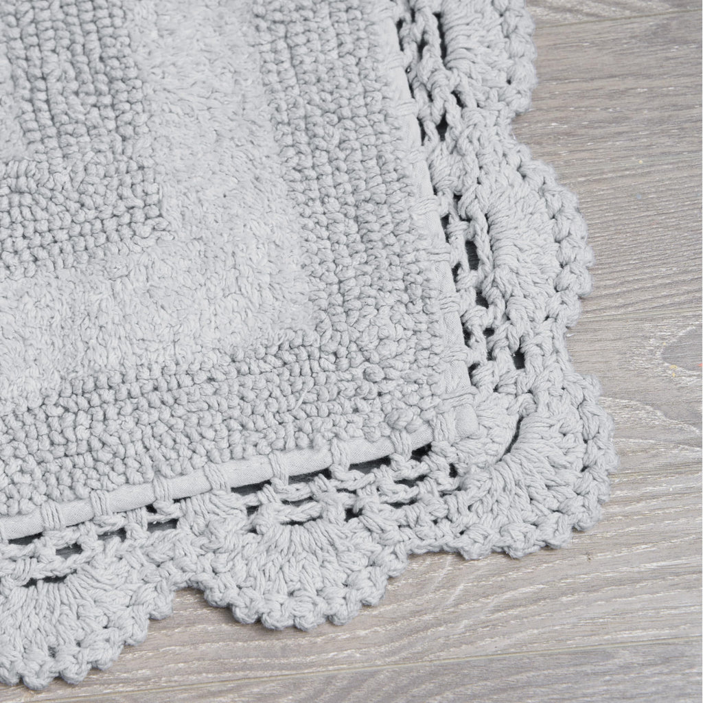 Laura Ashley Crochet Cotton 17X24/21X34 In. 2-Piece Bath Rug Set, Light Grey