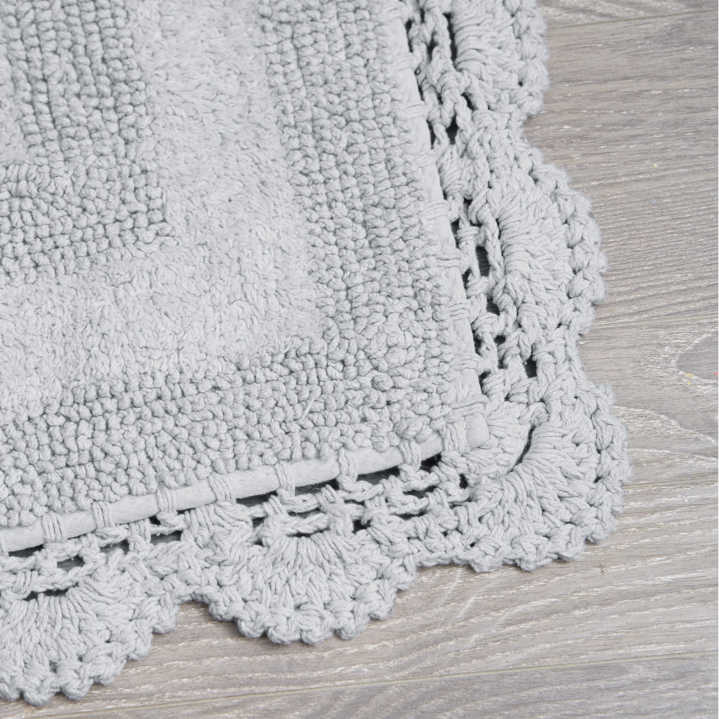 Laura Ashley Crochet Cotton 17X24/21X34 In. 2-Piece Bath Rug Set, Light Grey