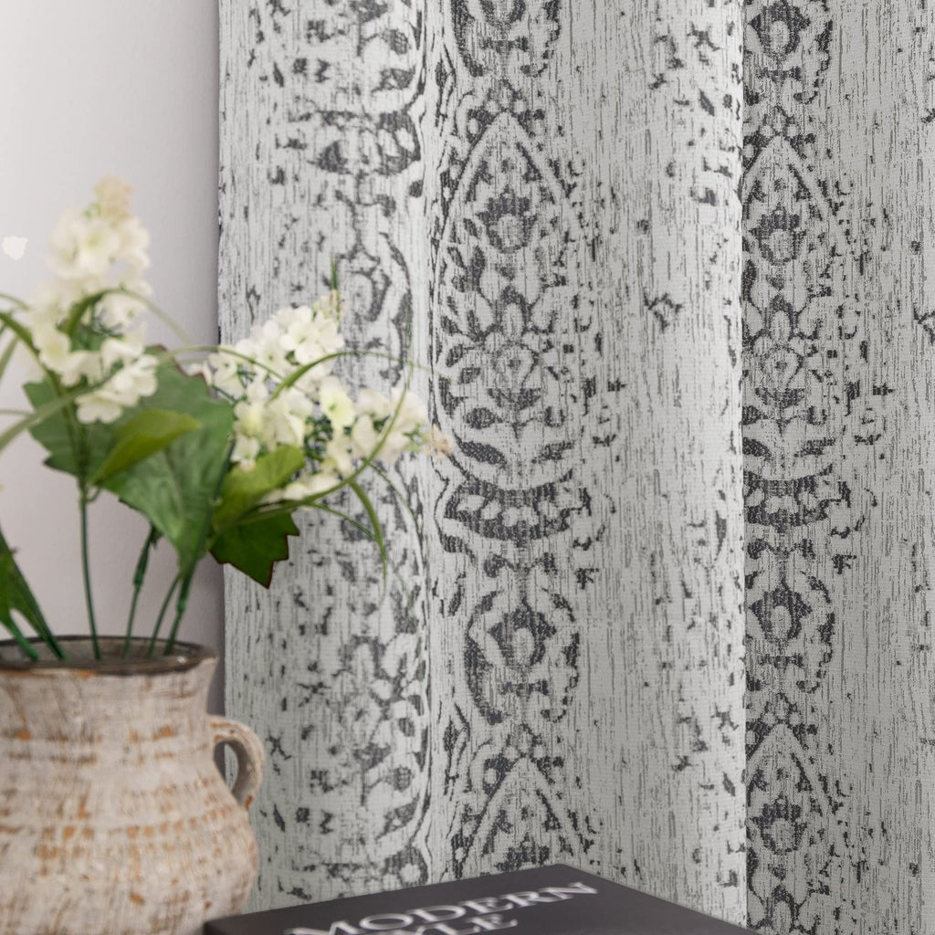 Grey And White Geometric Moroccan Patterned Curtains 84 Inches Long For Living Room 50% Blackout Room Darkening Damask Modern Stylish Curtains For Bedroom 84 Inch Length 2 Panels Set Light Gray