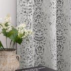 Mrs.Naturall Drapes 108 Inches Long Tall Curtains For High Ceiling Living Room 2 Panel With Damask Print Design Grommet Room Darkening Draperies For Sliding Glass Door,Grey And White