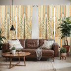 Ambesonne Exotic Window Curtains Pack Of 2, Vintage Tropical Jungle Leaf On Soft Nostalgic Stripes Pattern, Lightweight Set With