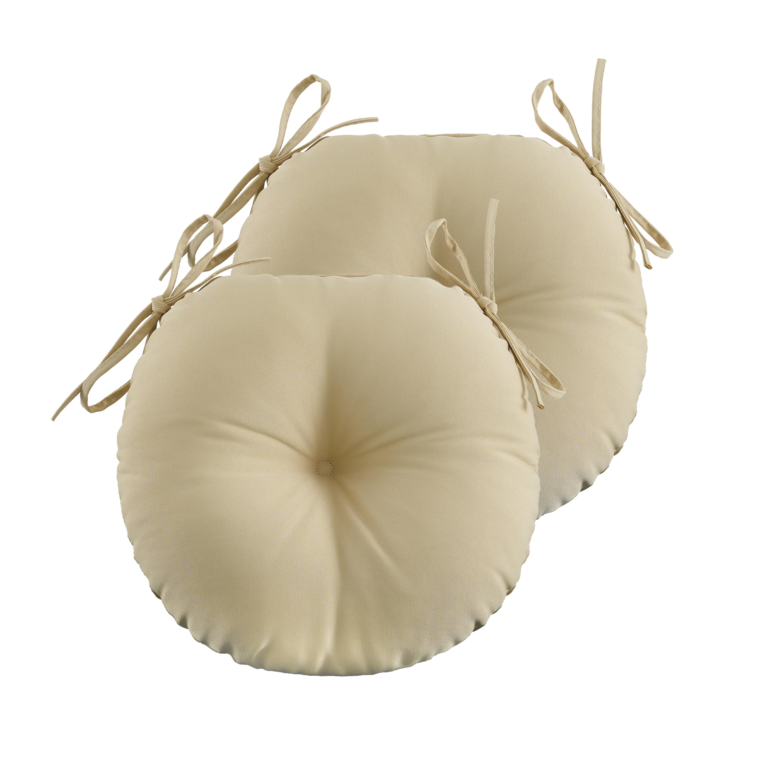 Zeolabs Bistro Chair Cushions,15 Inch Waterproof Tufted Outdoor Round Chair Cushions With Ties For Patio Furniture,Set Of 2,Beig