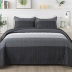 Andency Black White Striped Oversized King Quilt Set, 3 Pieces (1 Quilt And 2 Pillowcases) Patchwork Bedspread Coverlet Set, Soft Lightweight Quilted Bedding Set(128X120Inch