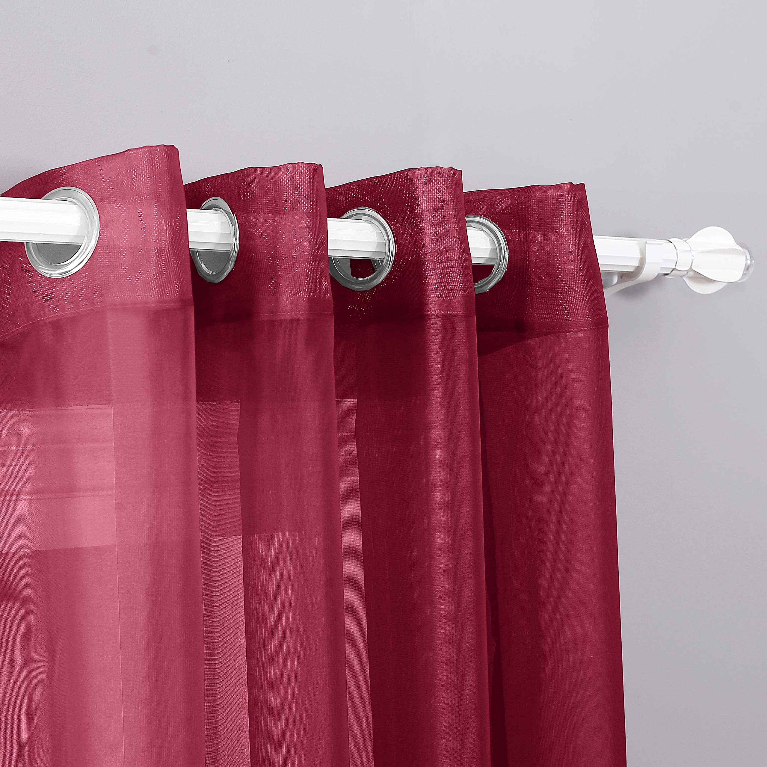Decotex 2 Piece Sheer Voile Grommet Top Window Curtain Panel Drapes (54'' X 95'', Burgundy)