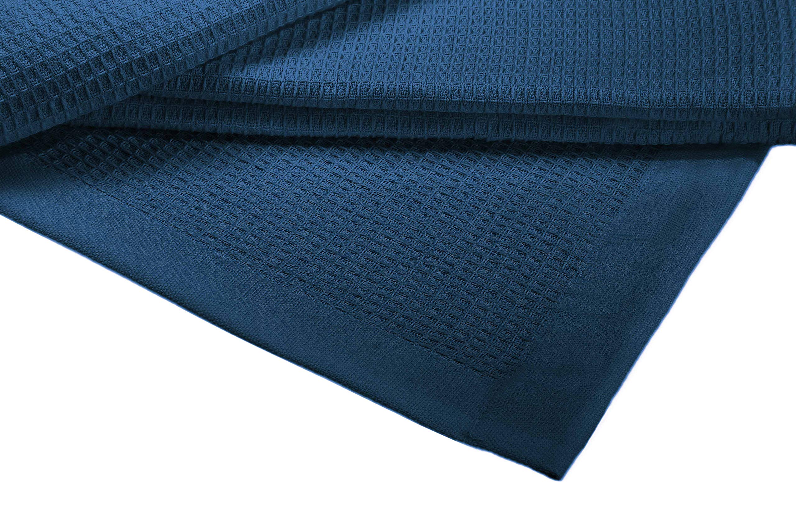 Crover Collection All Season Thermal Waffle Cotton Twin Blanket 66'X90' Deep Blue With Deep Plain Edge Border Durable And Soft