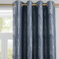 Indigo Blue And Silvery 100% Blackout Jacquard Geometric Pattern Curtains,52 Inch Wide 63 Inch Length 2 Panels, Thermal Insulate