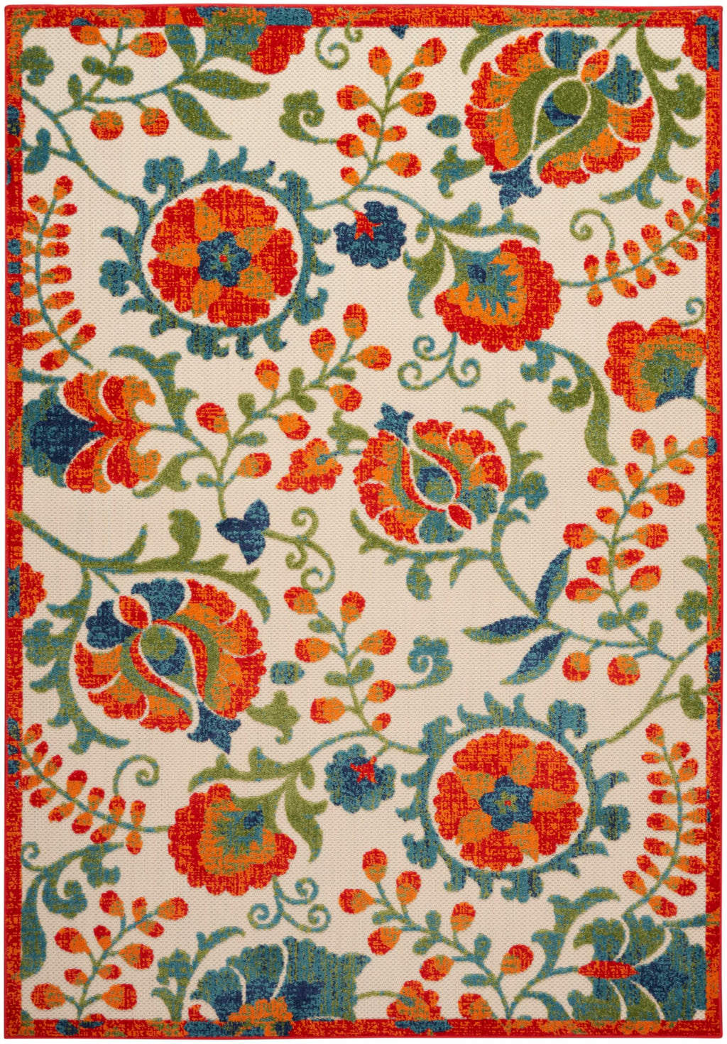 Nourison Aloha Indoor Outdoor Red Multicolor 6' X 9' Area Rug, Easy Cleaning, Non Shedding, Bed Room, Living Room, Dining Room, Backyard, Deck, Patio (6X9)
