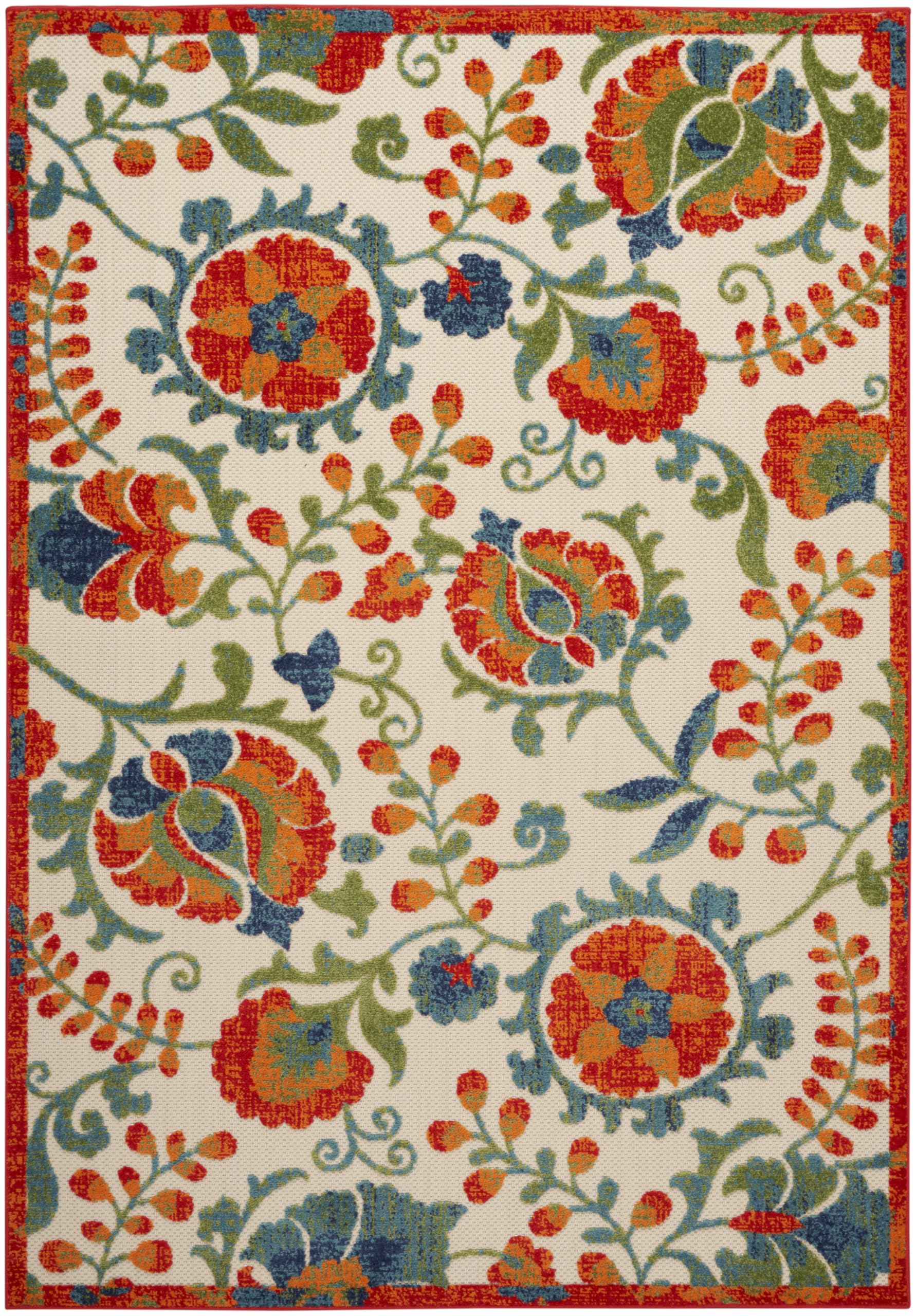 Nourison Aloha Indoor Outdoor Red Multicolor 6' X 9' Area Rug, Easy Cleaning, Non Shedding, Bed Room, Living Room, Dining Room, Backyard, Deck, Patio (6X9)