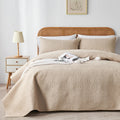 Wuruibo Full/Queen Quilt Set Beige, Microfiber Lightweight Bedspreads, Ultrasonic Embossed Solid Coverlet, Thin Bedding Set For