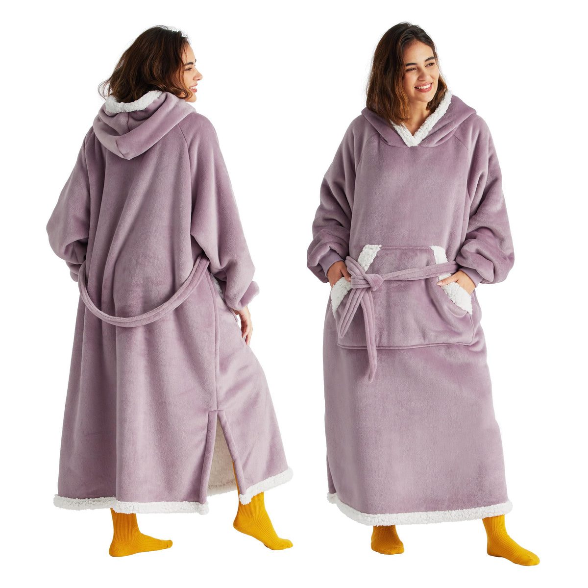 Bedsure Wearable Blanket Hoodie Women - Long Sherpa Hooded Blanket For Adult Warm Cozy Blanket Sweatshirt Gifts For Women Men, Small, Lavender