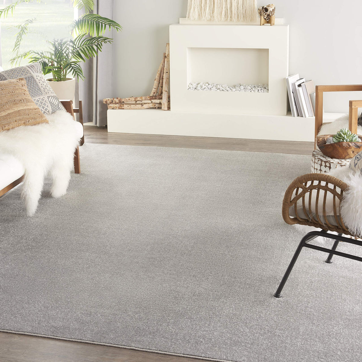 Nourison Essentials Indoor/Outdoor Silver Grey 7' X 10' Area-Rug,Easy-Cleaning, Non Shedding, Bed Room, Living Room, Dining Room