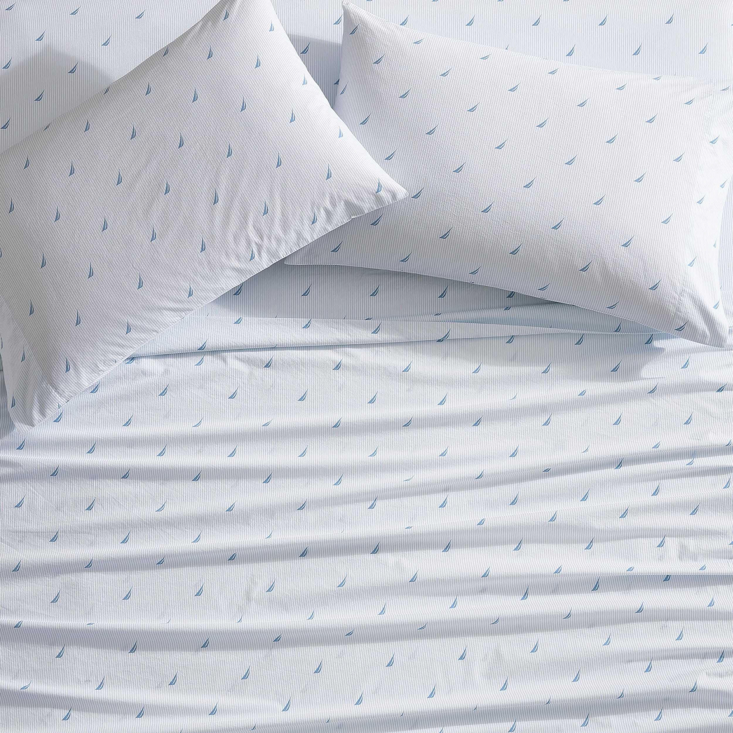 Nautica - Twin Xl Sheets, Cotton Percale Bedding Set, Crisp & Cool, Lightweight & Breathable (Boat Stripe Pale Blue, Twin Xl)