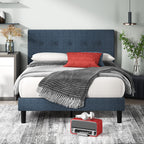Zinus Omkaram Upholstered Platform Bed Frame, Mattress Foundation, Wood Slat Support, No Box Spring Needed, Easy Assembly, King, Navy