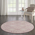 Nourison Jubilant Floral Ivory/Pink 53 x Round Area-Rug, Easy-Cleaning, Non Shedding, Bed Room, Living Room, Dining Room, Kit