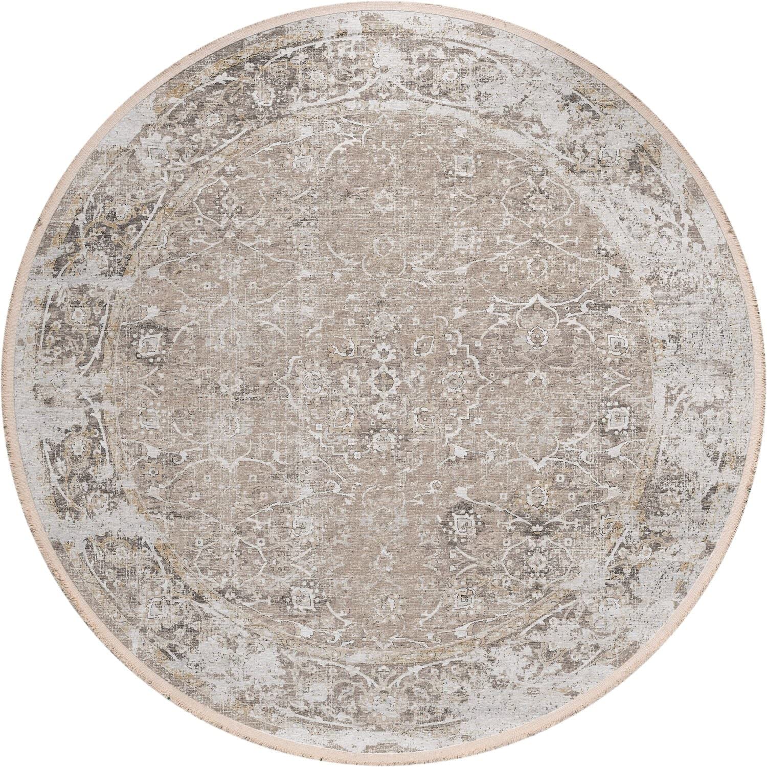Marbella Mb2 Taupe Traditional Rug Round 4' X 4'