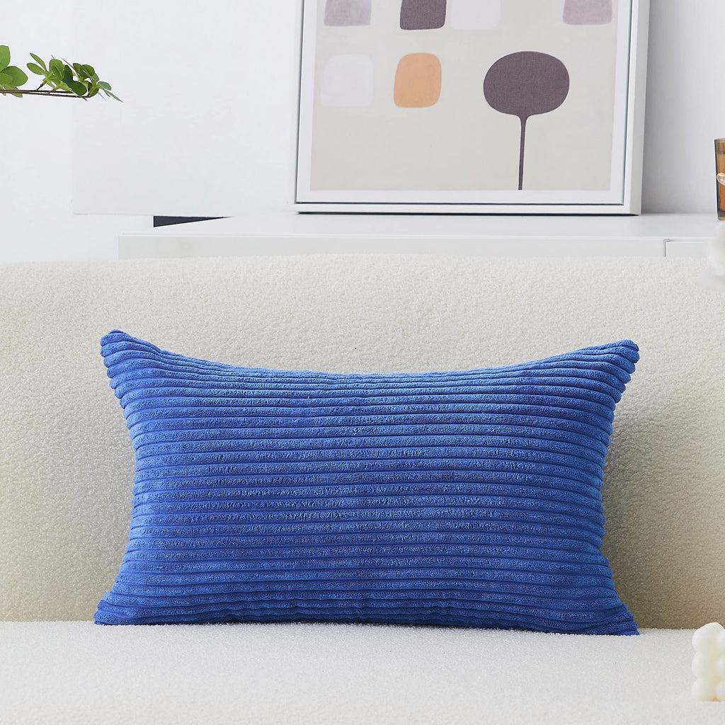 Home Brilliant Pillow Cover 12 X 20 Blue Decorative Pillows Plush Velvet Corduroy Striped Pillow Cases Pillow Cover For Chair Of