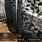 Treatmentex Lace Black Sheer Curtains For Bedroom Living Room Studio 84Inch Long Elegant Leaf Embroidered Semi Sheer Curtain Pan