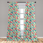 Ambesonne Poppy Flower Window Curtains Pack Of 2, Colorful Spring Garden With Abstract Leaves Sprouts And Petals Nature Beauty,