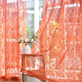 Finecity Burnt Orange Sheer Curtains 45 Inch Length For Kitchen Window, Rustic Floral Leaf Short Sheer Lace Curtains 2 Panels Se