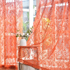 Finecity Burnt Orange Sheer Curtains 96 Inches Long, Rustic Leaf Floral Pattern Autumn Sheer Curtains For Living Room, Rod Pocke