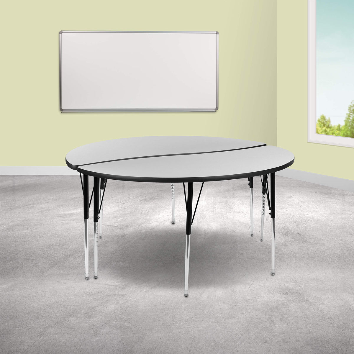 Flash Furniture Emmy 2 Piece Emmy 60&quot; Circle Wave Flexible Grey Thermal Laminate Activity Table Set - Standard Height Adjustable Legs